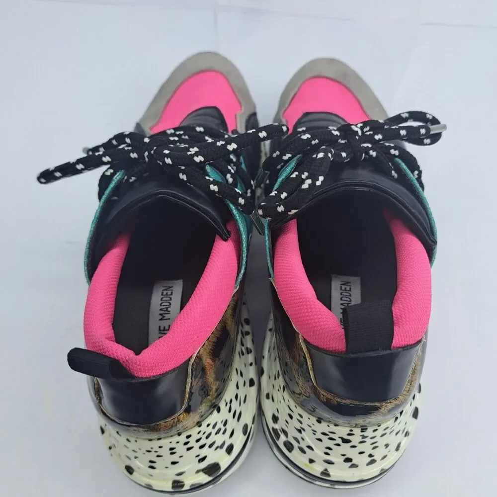 Steve Madden Cliff Sneaker Multi Bright Animal Print Pink Blue Gray Size 10M